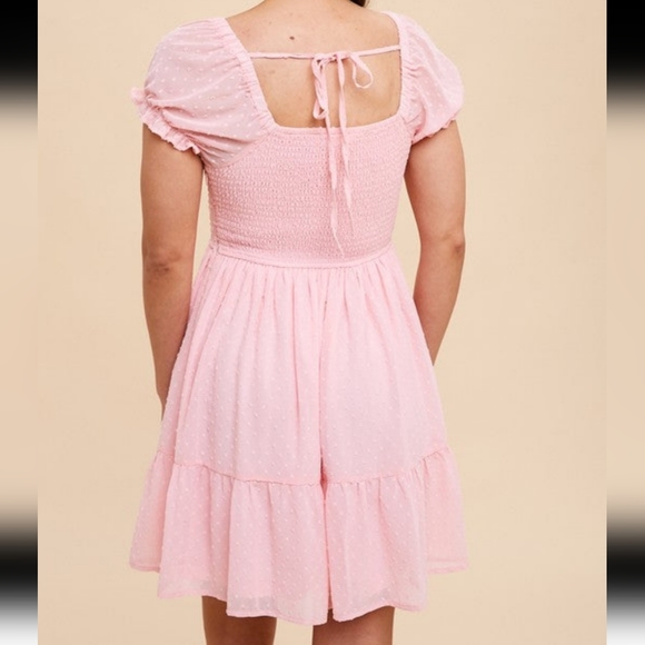 SWISS DOT SWEETHEART NECKLINE MINI DRESS-Pink Bubblegum - Picture 6 of 10
